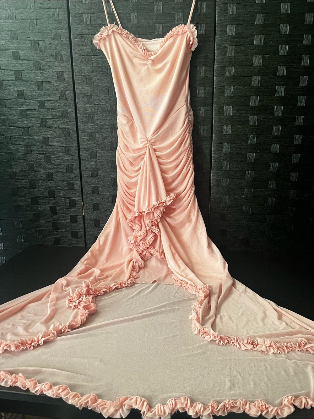 Women's Pink Ruffled Slip Dress - Elegant Evening Lingerie Size Medium